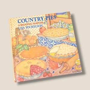 Vintage 'Country Pies' Illustrated Cookbook — Cream, Blue, Orange Artwork